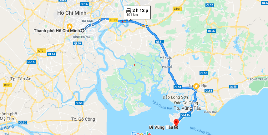 lộ trình xe Hồ Chí Minh đi Vũng Tàu